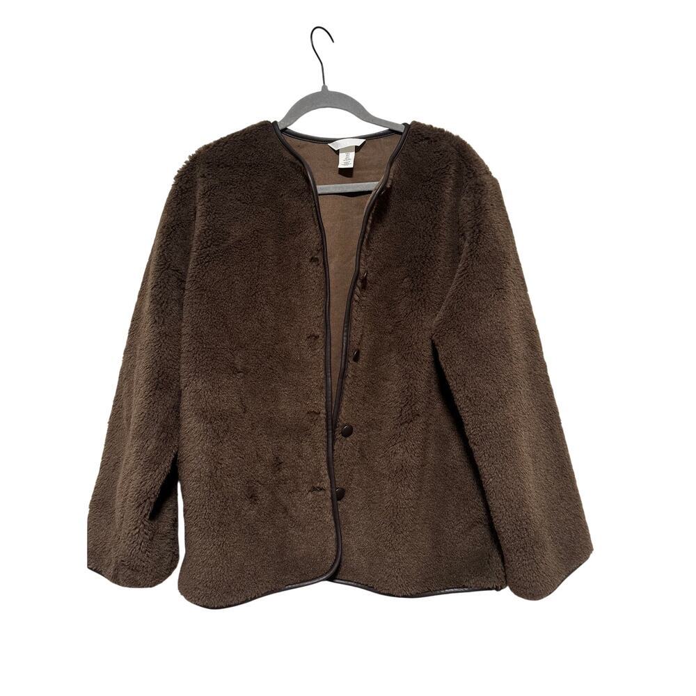 H&M Brown Faux Sherpa Snap Button Jacket S - Picture 2 of 12